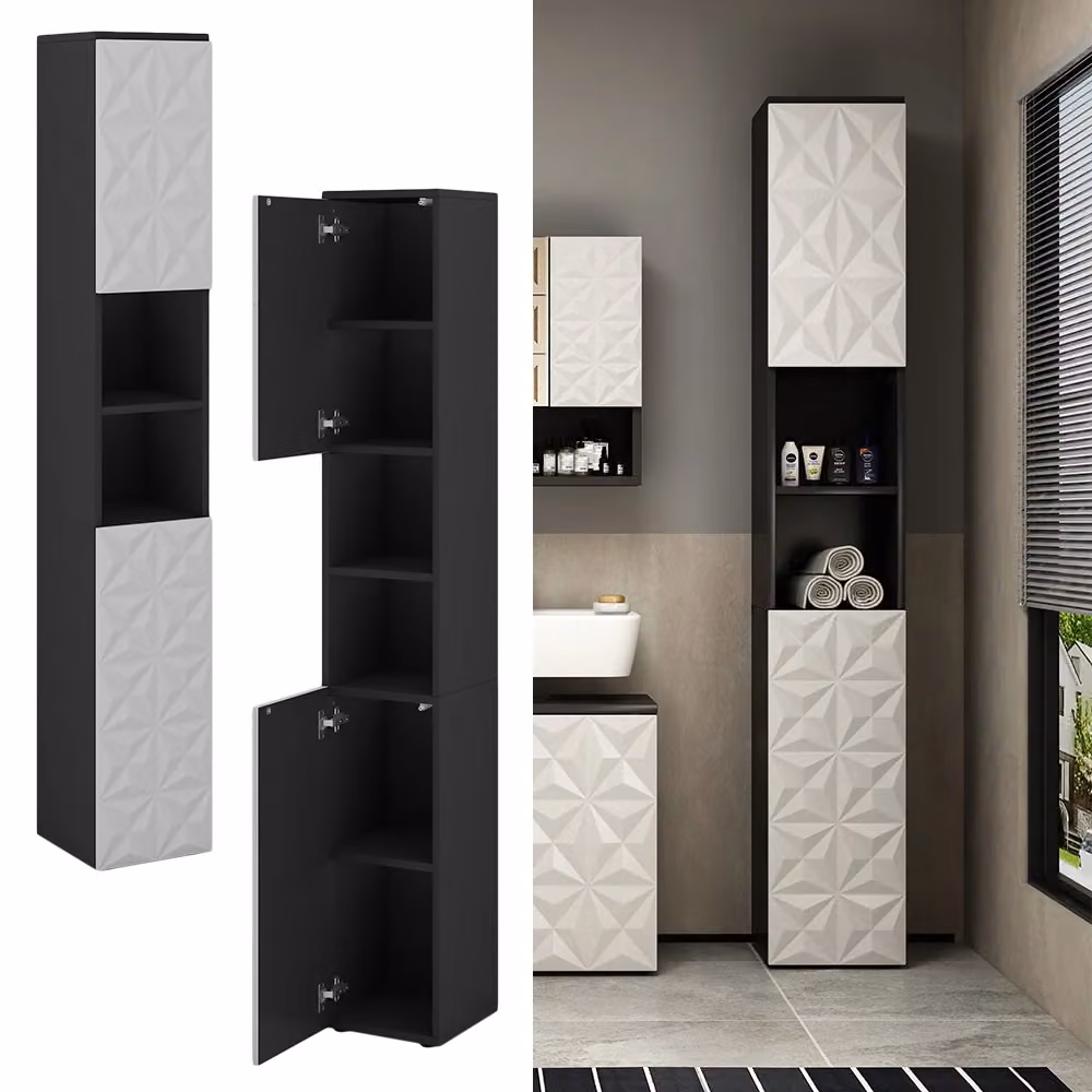 Armadio da bagno Vicco Edge Nero con 2 ante e ripiani interni, sospeso, L: 30 cm, H: 189,5 cm – 2