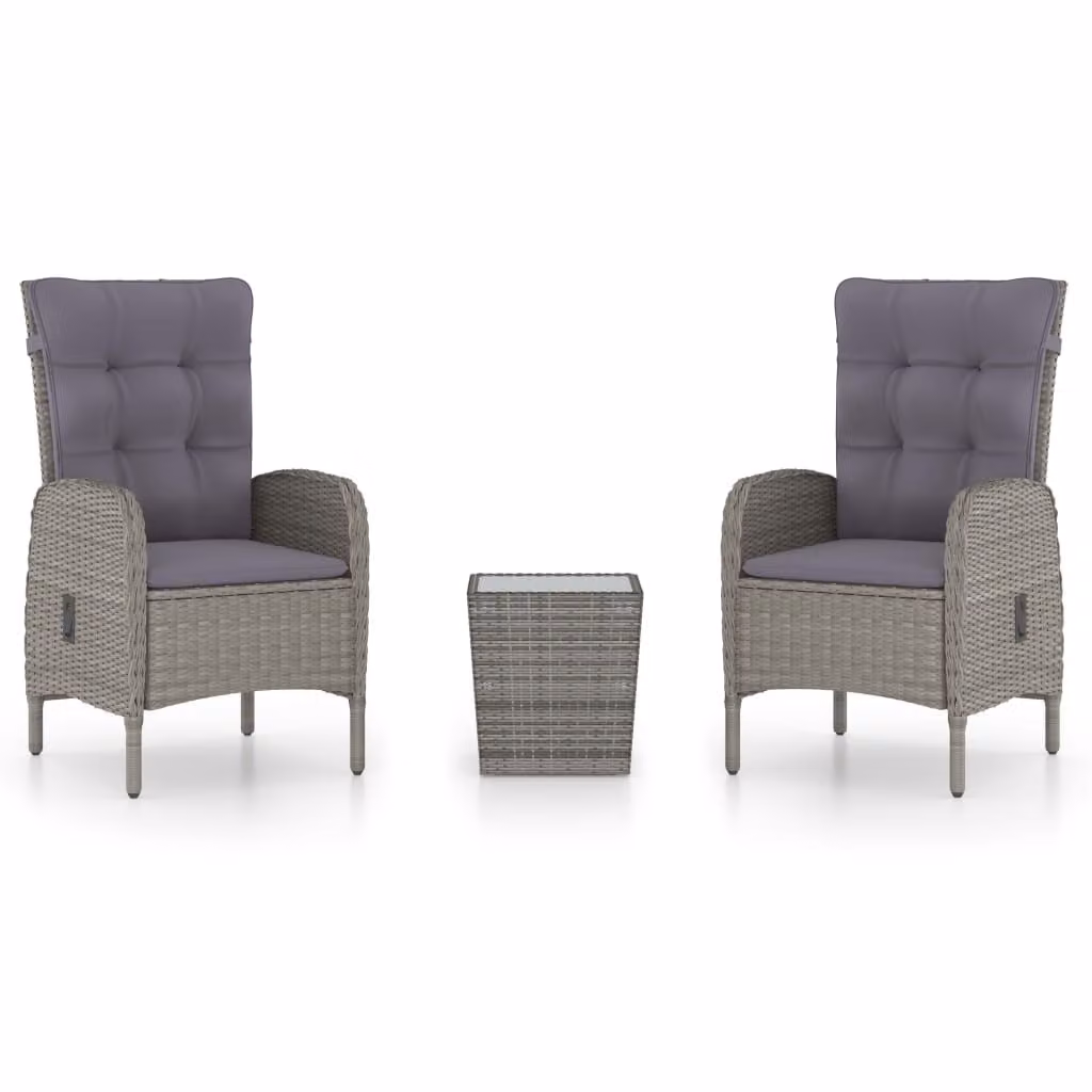 Set da Bistrot da Giardino 3 pz in Polyrattan e Vetro Grigio
