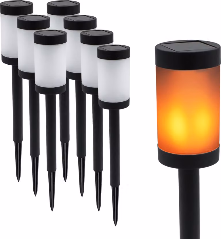 2.02 Torcia solare da giardino in set da 8 - ciascuna di circa 40,5 cm - 12 LED gialli a fiamma per torcia