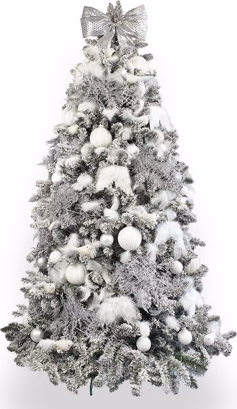 Albero di Natale artificiale decorato con 90 ornamenti REGINA DELLE NEVI 150 cm con supporto e ornamenti natalizi