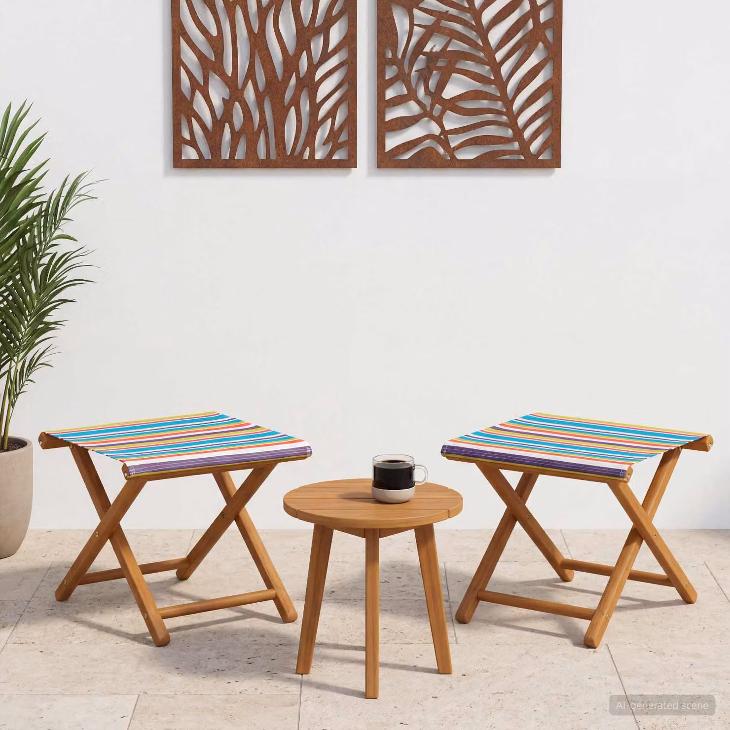 Set di 2 lettini da esterno vidaXL in legno massello multicolore con tessuto a righe resistente ai raggi UV