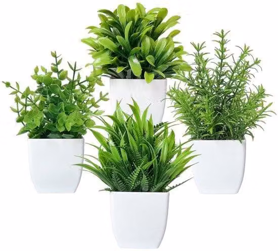 Composizione di piante artificiali a manutenzione zero - 4 pezzi - Prato verde - Mobili da giardino in plastica di prima qualità