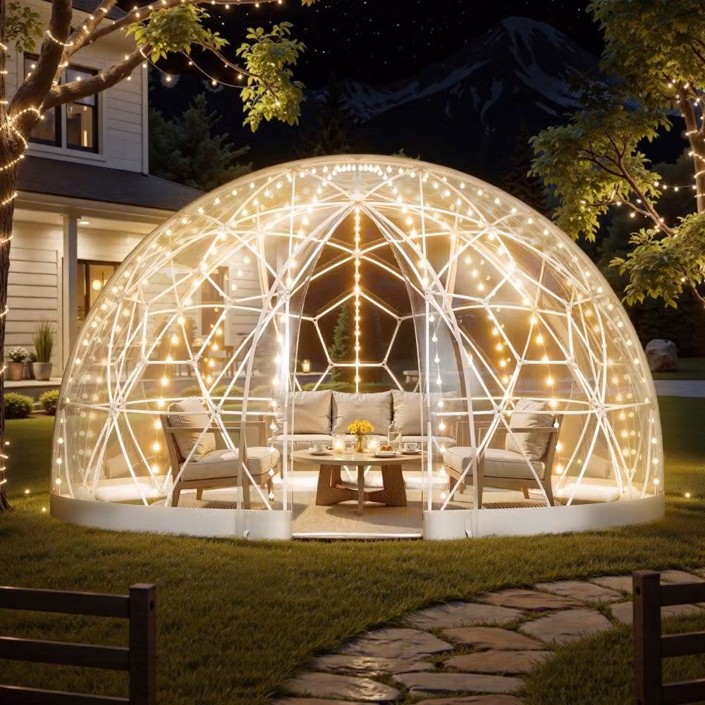 Cupola da giardino 3,6 x 2,2 m - Tenda a bolle trasparente per 4-7 persone - Serra a cupola geodetica con finestra - Grande tenda in PVC per cortile, terrazza, campeggio, festa, matrimonio