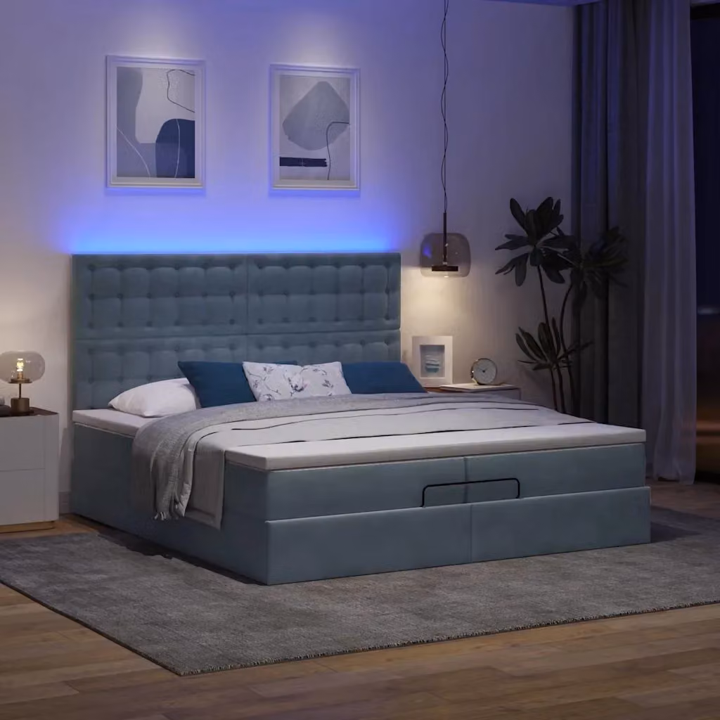 Letto con contenitore a sollevamento vidaXL in velluto con illuminazione sottostante e porta USB L/P/H: 200 x 200 x 128 cm – 2