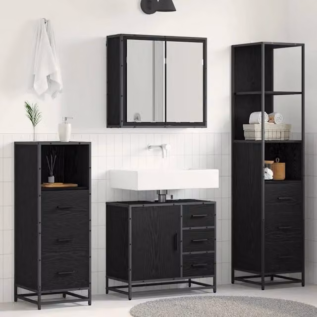 Set di mobili per il bagno 4 pz Rovere Nero 3402331