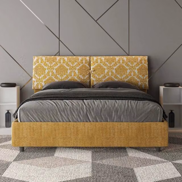 Letto matrimoniale imbottito con contenitore Ityhome Mados colore giallo L 160 cm x P 200 cm