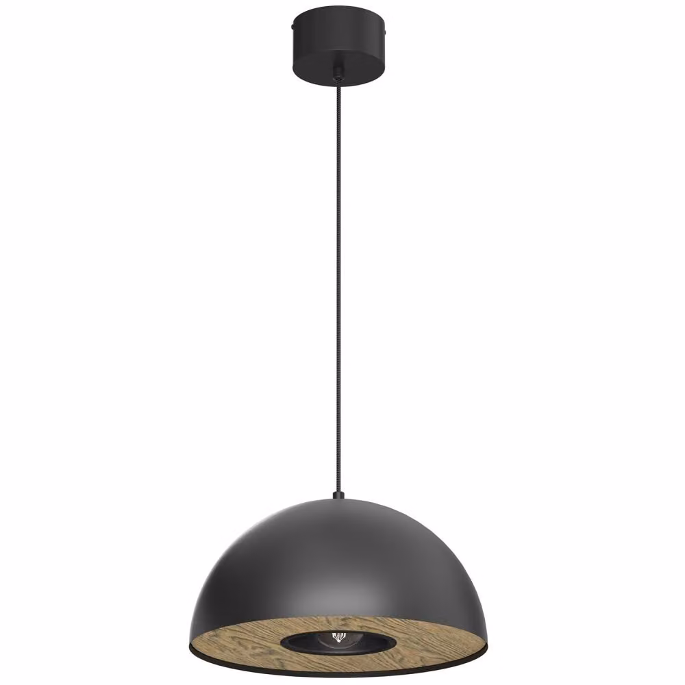 Lampada a sospensione Elgund nero opaco-legno scuro 1xE27x15W metallo dim.: 110x35x35 cm IP20 Luminex