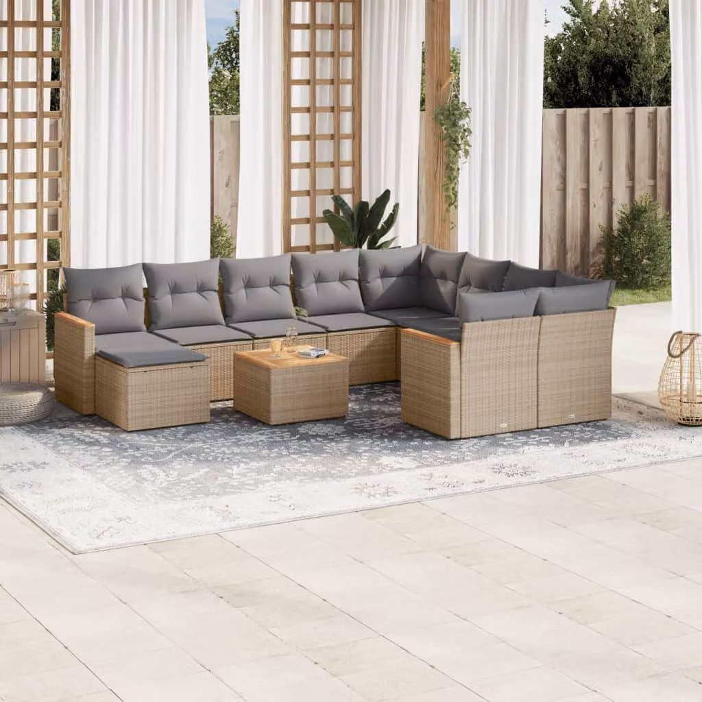 vidaXL Set Divano da Giardino a L 11 pz con Cuscini Beige e Grigio in Polyrattan e Acciaio