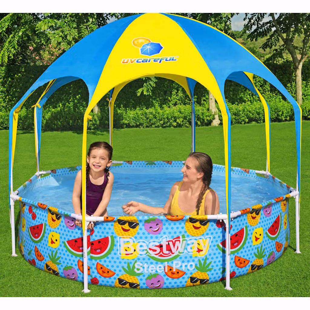 Piscina Fuori Terra Bestway Steel Pro per Bambini con Canopy, Multicolore, Diametro: 244 cm, Altezza: 51 cm