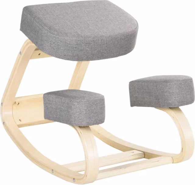 Sgabello ergonomico con schienale XYLO in legno di betulla e tessuto, grigio, portata massima 120 kg