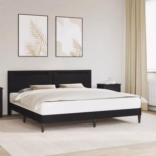 Struttura del letto con testiera-Giroletto Nero 200 x 200 cm Similpelle 221666