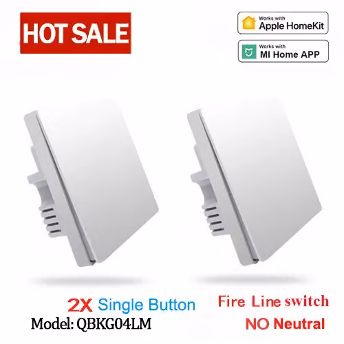 Interruttore smart home Aqara, con connettività Zigbee, compatibile con Apple HomeKit, 2 interruttori senza filo neutro, 1 pulsante