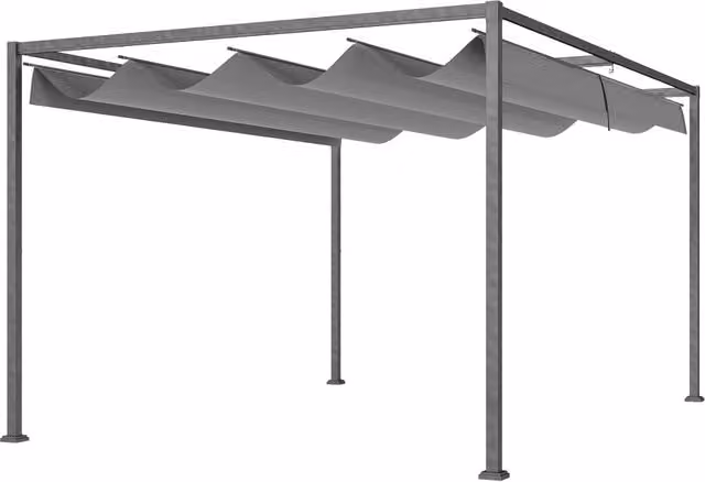 Pergola da Esterno 4x3 m con Tettuccio Retrattile in Metallo e Poliestere Grigio Scuro