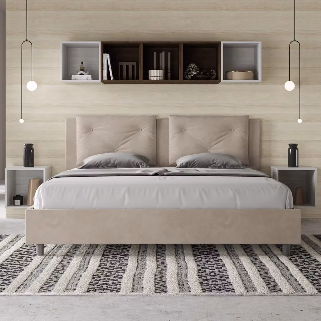 Letto matrimoniale king size BS COM imbottito in microfibra colore sabbia L/P: 180 x 200 cm – 2