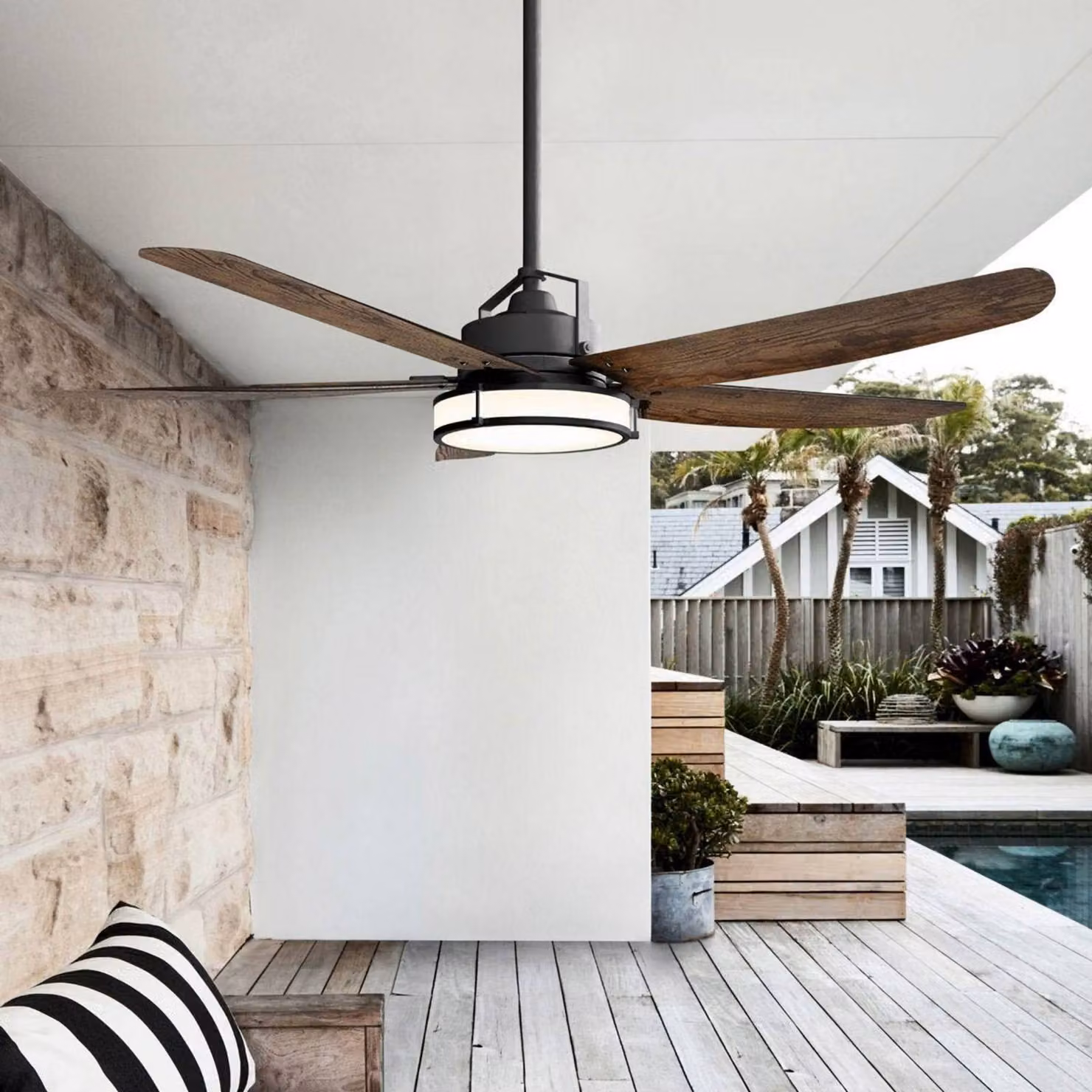 Beacon Lighting Ventilatore da soffitto con luce Louisville, bronzo, silenzioso dimmerabile, Legno scuro, Soggiorno / Sala da pranzo, Legno