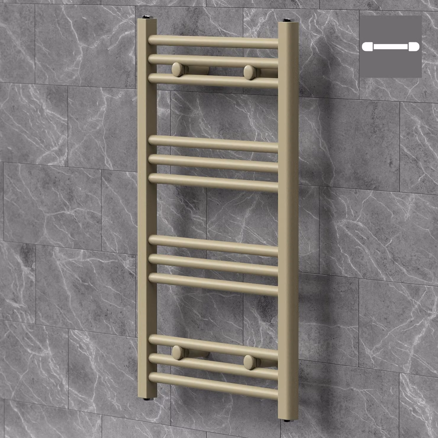 Asciugamani radiante LuxeBath Sahara, 500x800 mm, beige, con attacco laterale, asciugamani radiante a pannello, porta asciugamani radiante da parete per bagno