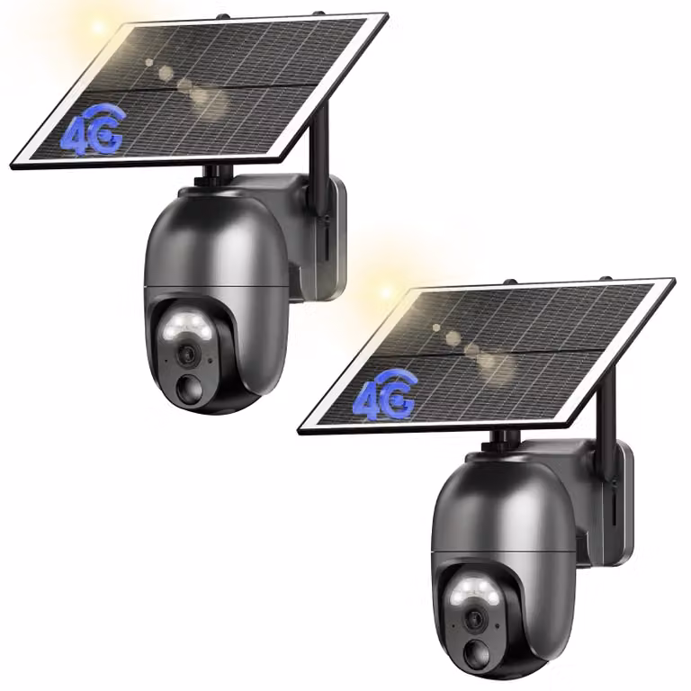 Telecamera di sicurezza esterna 4G LTE, alimentata a energia solare, con 128 GB di memoria, risoluzione 2K HD, PTZ (pan-tilt-zoom) e wireless