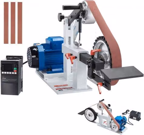 VEVOR Levigatrice a Nastro da Banco con Velocità Variabile VFD 1500W, Multicolore, con 3 Stampi di Smerigliatura e 3 Nastri Abrasivi per Produzione di Coltelli
