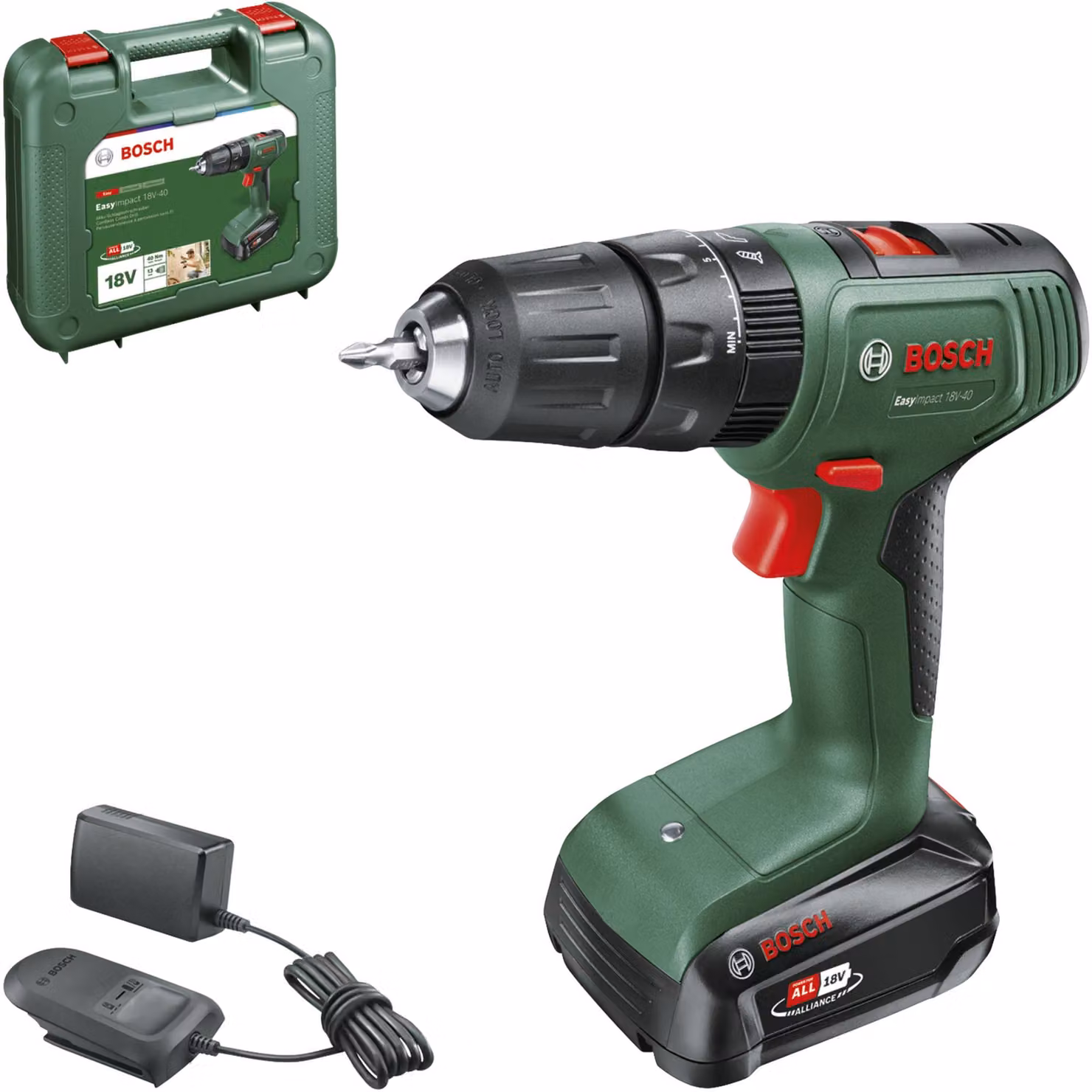 EasyImpact 18V-40 (1x 1.5Ah) + AL18V-20 drill driver in carrying case