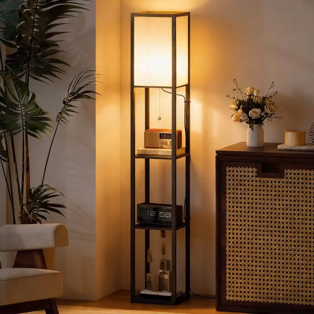 Lampada da terra con ripiani HOMCOM per soggiorno, design moderno in bianco e nero, H x L x P: 160 x 26 x 26 cm