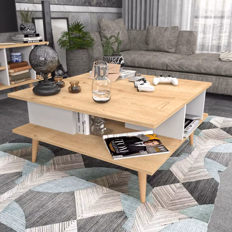 Skye Decor, Akya - Oak, White, tavolino, rovere, 100% pannelli truciolari rivestiti in melamina, 89 x 89 x 44 cm