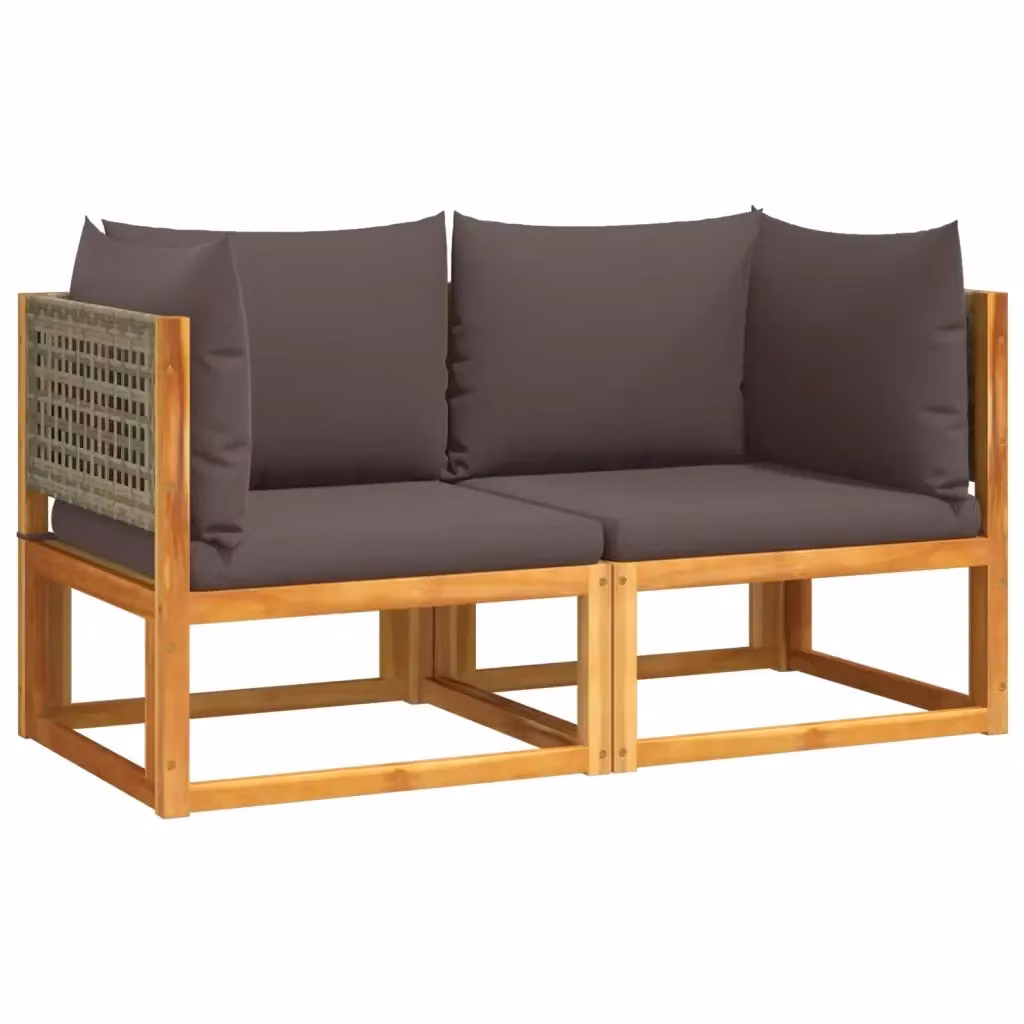 Set di 2 Divani Angolari da Giardino vidaXL in Legno di Acacia e Rattan con Cuscini Grigi – 2