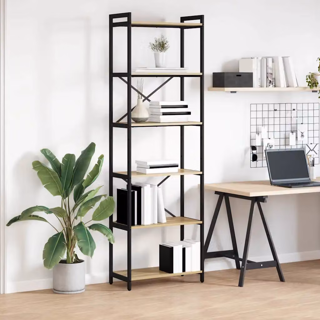 Libreria industrial vidaXL in MDF e metallo, colore marrone e nero, L 60 cm x P 30 cm x H 189,5 cm