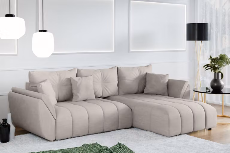 AX LIVING Divano angolare con funzione letto Antalya L Sofa Beige 280 cm