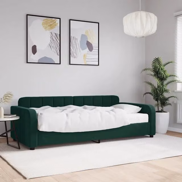 Divano Letto Moderno vidaXL in Velluto Verde con Materasso in Schiuma L/P/H: 90 x 200 cm – 1
