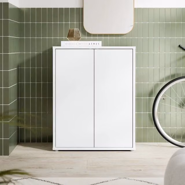 Mobile multiuso Medea Veriaffari con 2 ante e 4 ripiani grigio chiaro L: 74.5 cm, P: 34.9 cm, H: 99.1 cm