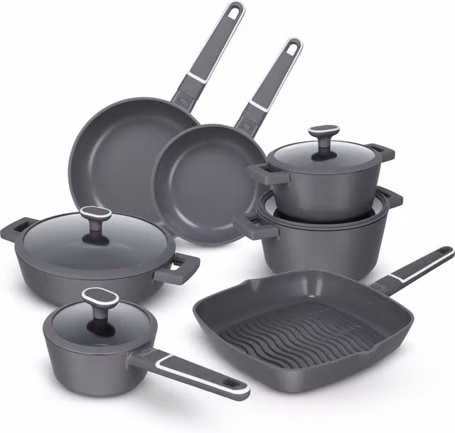 Set di pentole Kasanova Autentica in alluminio con rivestimento antiaderente, 11 pezzi, grigio