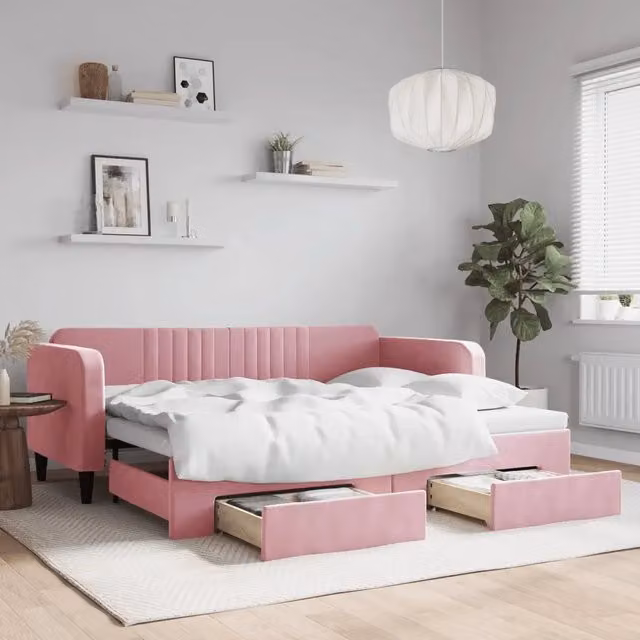 Divano Letto Estraibile con Cassetti-Sofa Letto-Daybed Rosa 90x200 cm Velluto 511632