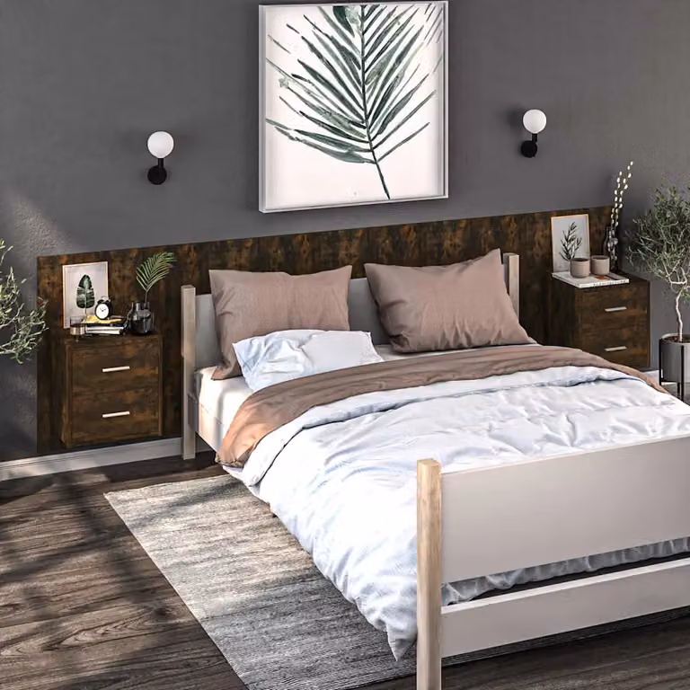Set di 2 comodini da muro vidaXL in rovere fumo per camera da letto