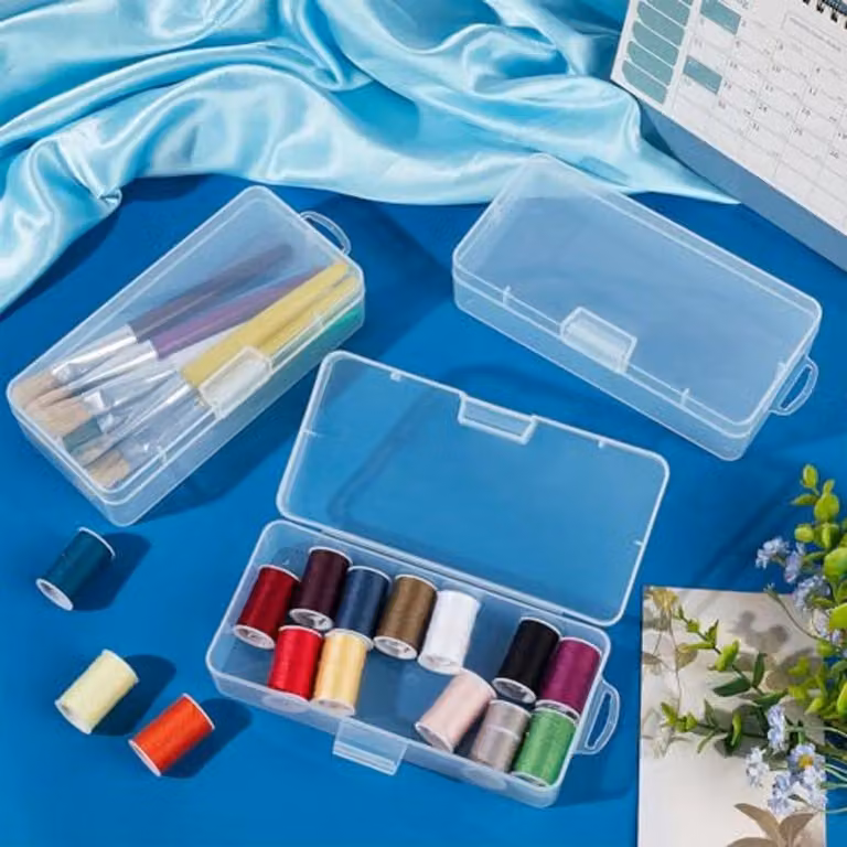 Contenitori trasparenti in plastica, 4 pezzi - rettangolari, con coperchio a cerniera e foro per il fissaggio
