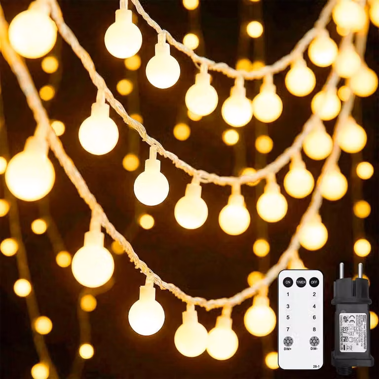 Catena luminosa per interni ed esterni, 15 metri, 100 LED, catena luminosa a forma di sfera, catena luminosa per esterni con 8 modalità, impermeabile (IP44), ideale per il periodo natalizio