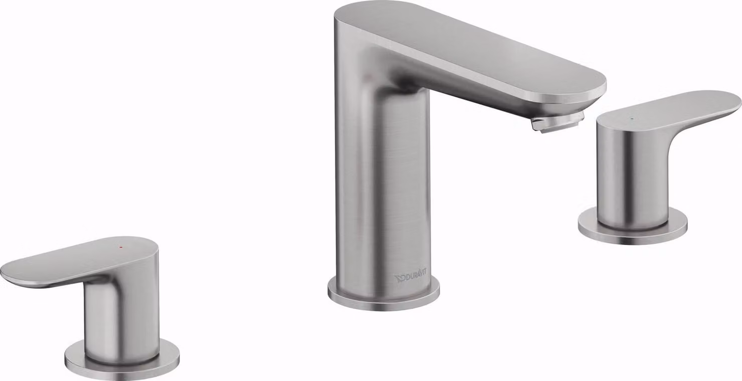 Miscelatore per lavabo a 3 fori, 129 mm, in acciaio inossidabile spazzolato