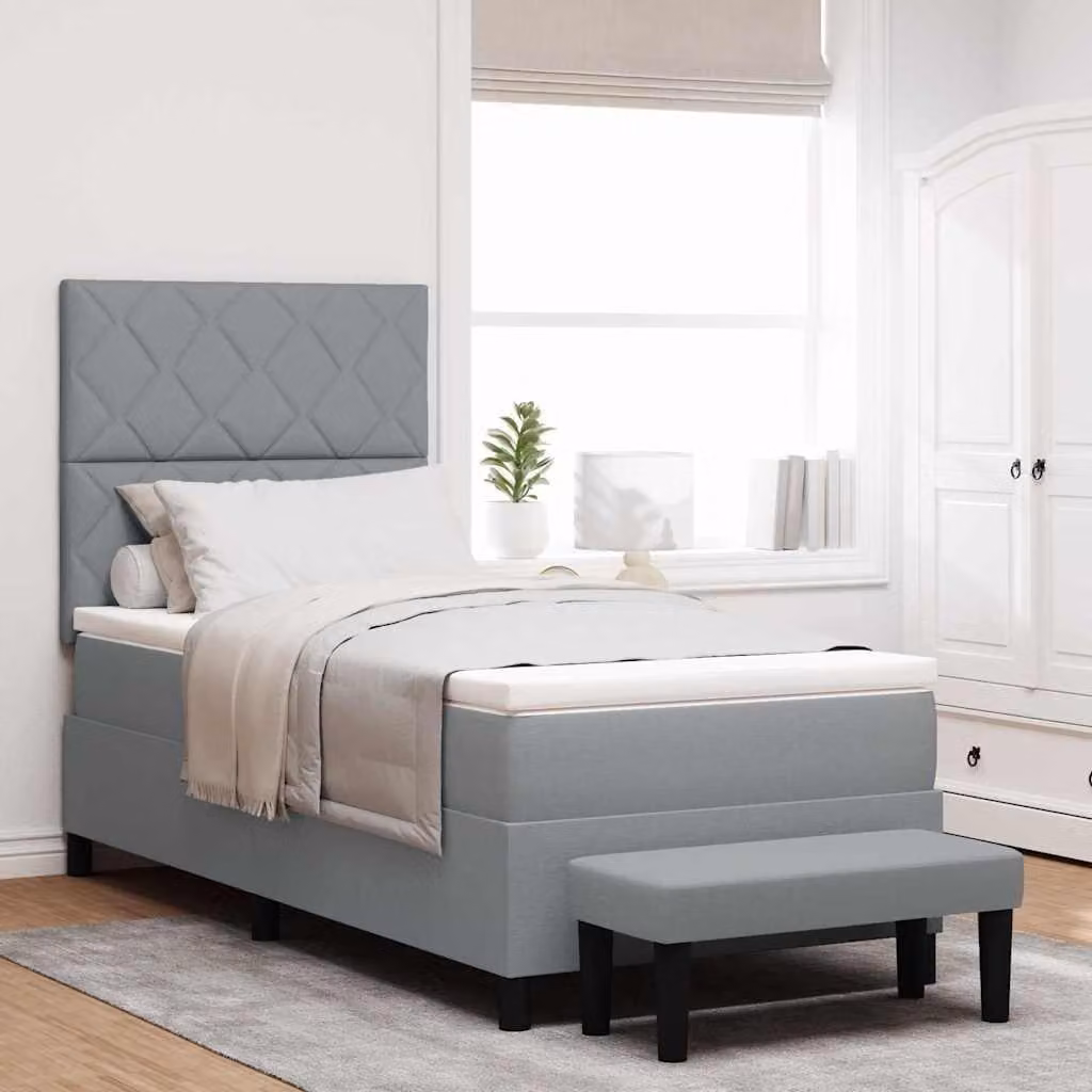 Maison Exclusive - Letto boxspring con testiera grigio chiaro 90 x 190 cm in tessuto