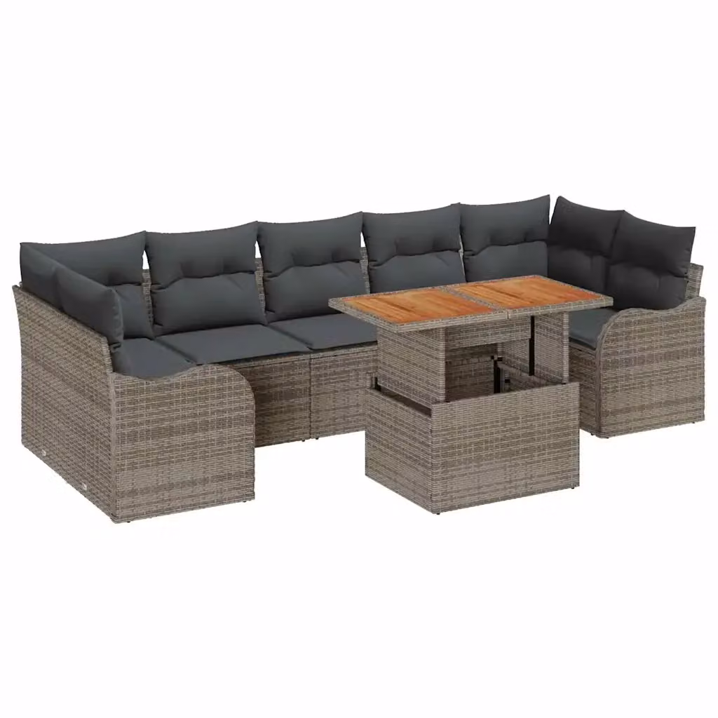 Set Divano da Giardino vidaXL 8 Pezzi in Polyrattan Grigio con Cuscini e Tavolino – 2