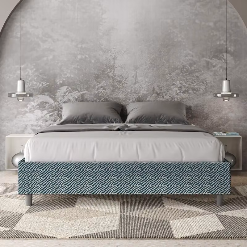 Letto Sommier Matrimoniale Ityhome con Contenitore e Base Lift Up, Tessuto Aragona Azelia Blu, L/P: 160 x 200 cm – 2