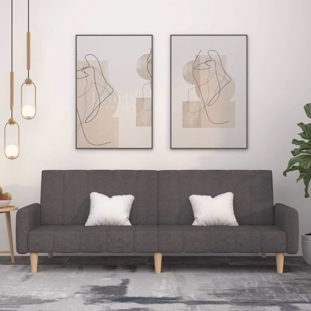 Divano letto 2 posti, colore grigio scuro, rivestito in tessuto
