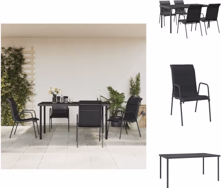 vidaXL Set da pranzo da giardino 5 pezzi in acciaio nero e textilene - Set di mobili da giardino