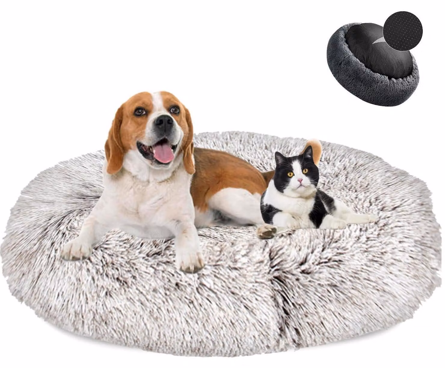 Cuccia per cani a forma di ciambella, in peluche, lavabile, morbida, con motivo a gradiente color caffè, diametro 80 cm