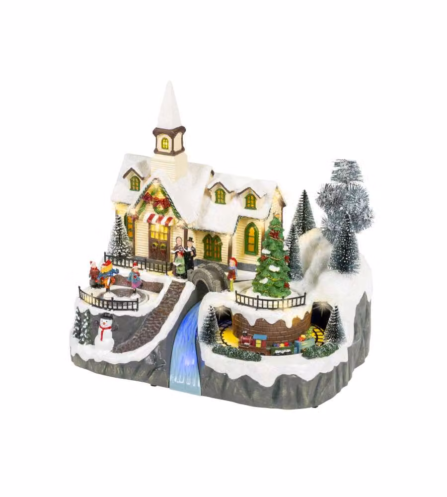 Lumineo Scenario Natalizio Villaggio con Trenino e Luci LED 24,5x35 cm