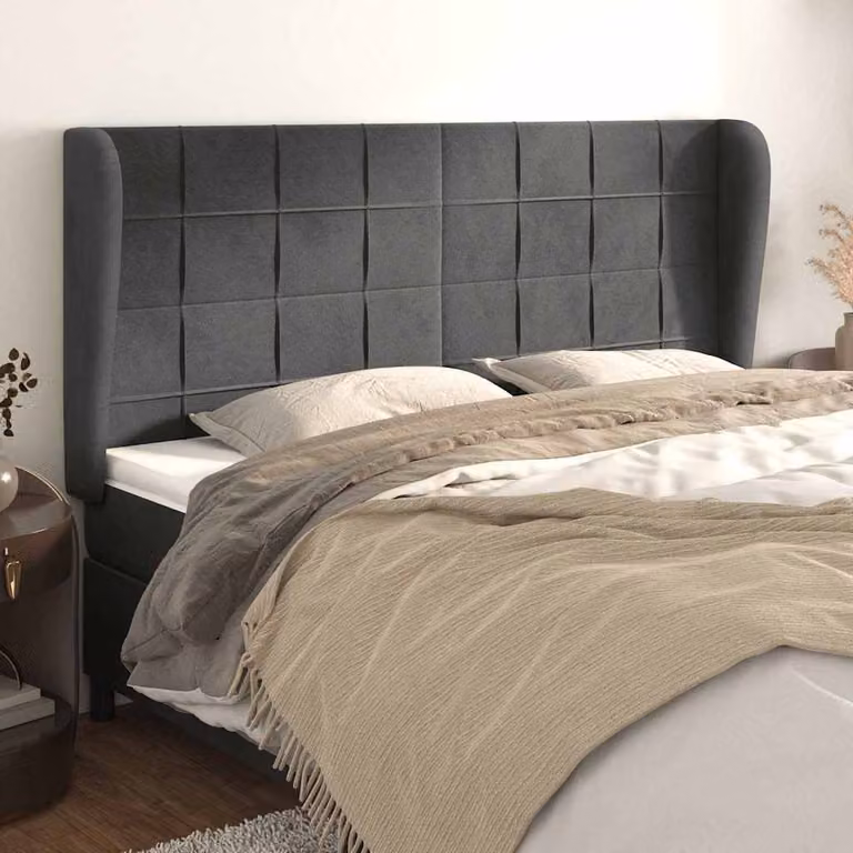 Testiera ad orecchio vidaXL in velluto grigio scuro L: 163 cm, P: 23 cm, H: 118/128 cm