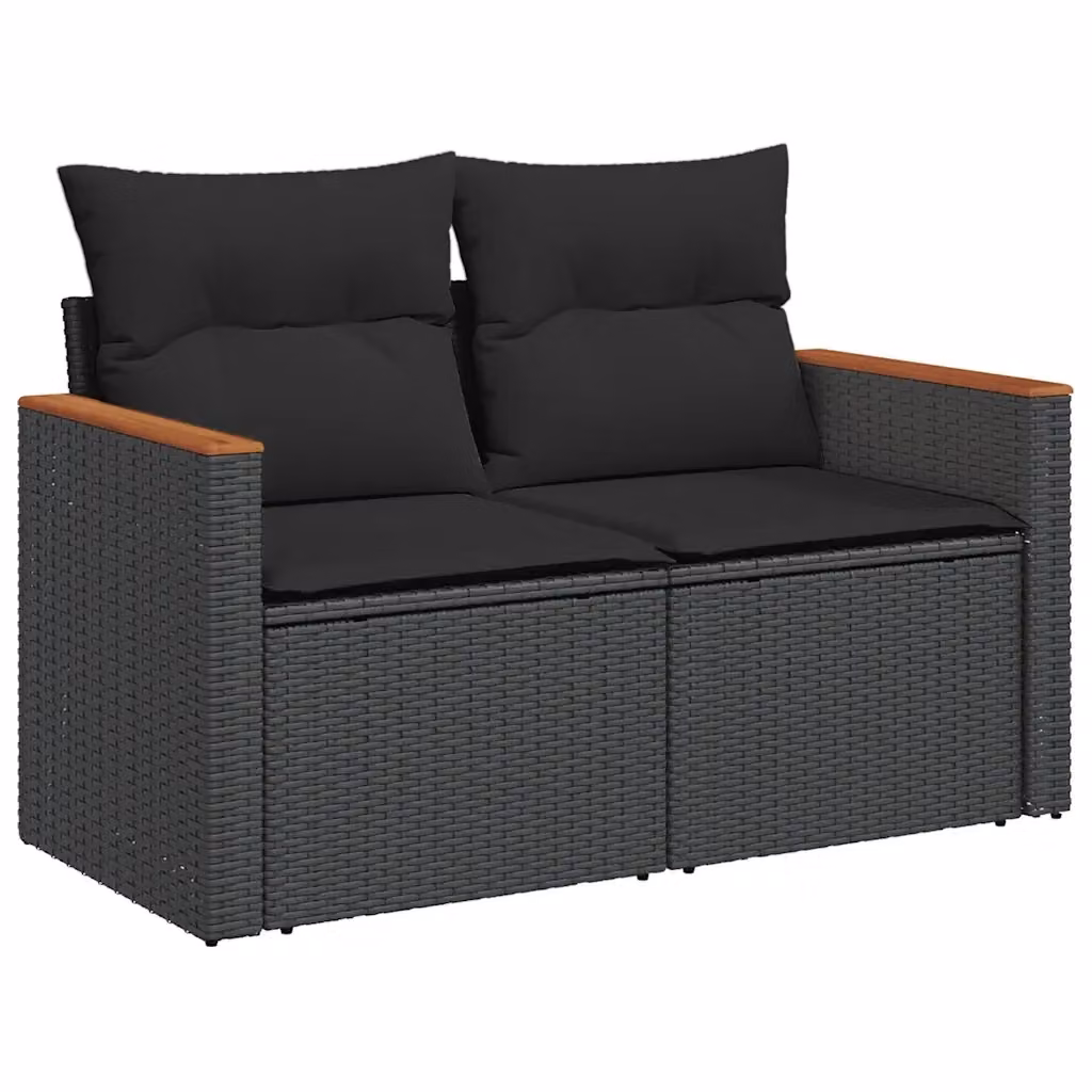Divano da giardino a 2 posti vidaXL in polyrattan nero con cuscini inclusi e rivestimenti rimovibili – 2