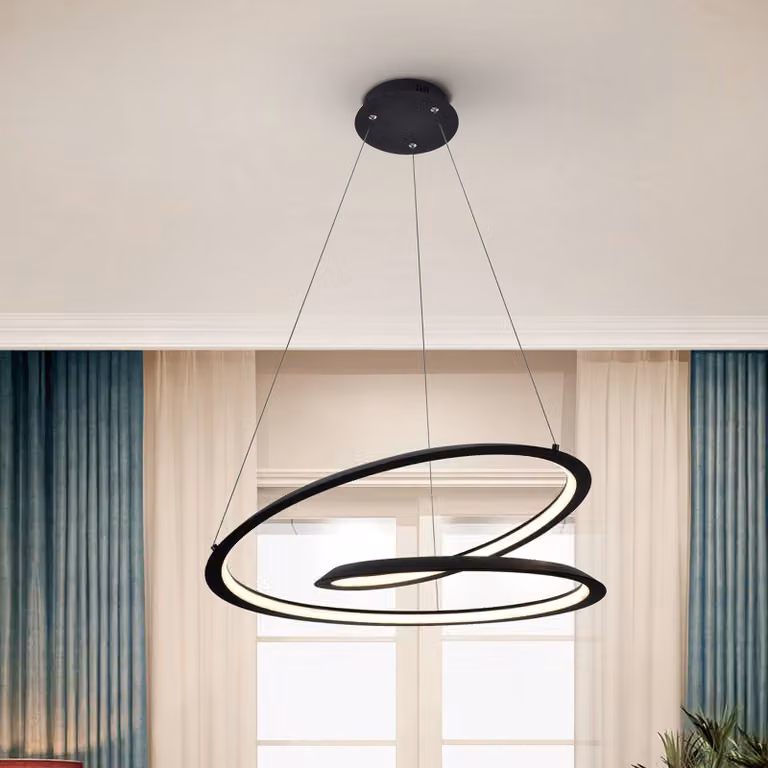 Schuller Valencia Lampada a sospensione LED ad anello, nera. Metallo, alluminio. Ø 60 cm Looping, Nero, Soggiorno / Sala da pranzo, Metallo