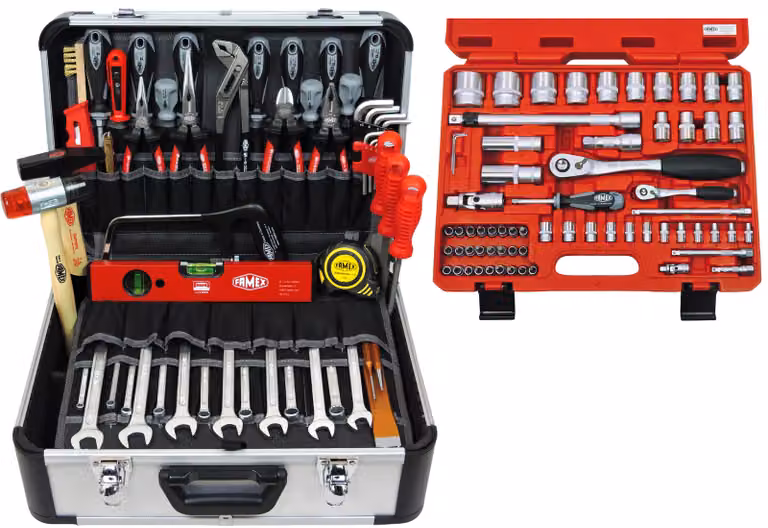 FAMEX 420-18: Valigetta professionale in alluminio con set di utensili - Valigetta utensili completa e set di chiavi a bussola
