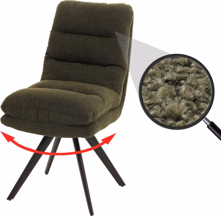 Sedia da pranzo HWC-G66, sedia da cucina, girevole a posizione automatica tessuto/tessuto bouclé MVG ~ verde