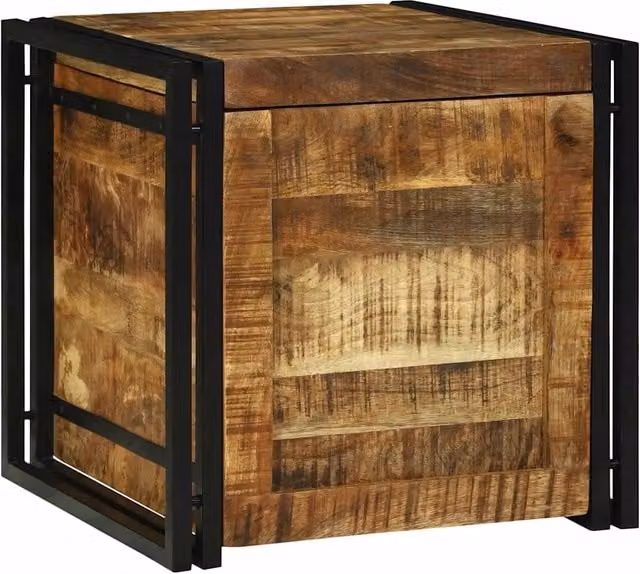 Scatola di stoccaggio moderna vidaXL in legno di mango e metallo, marrone e nero, L/P/H: 50 x 50 x 50 cm