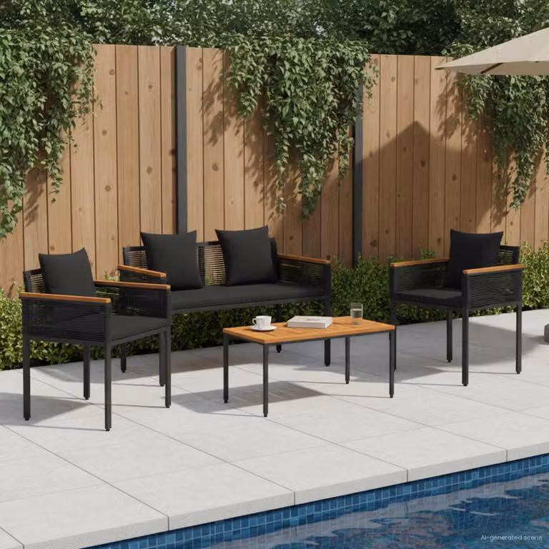 Set di mobili da esterno vidaXL in rattan e metallo nero per giardino, balcone o terrazzo